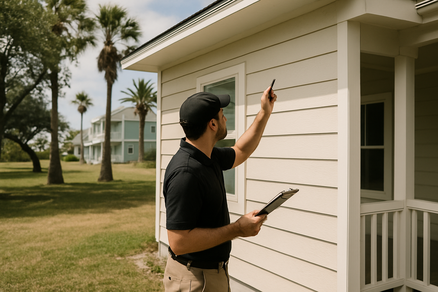 Home inspector examining a house